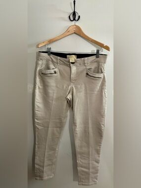 Democracy “Ab Solution” Khaki Cropped Pants Front Pocket Zippers Size 12